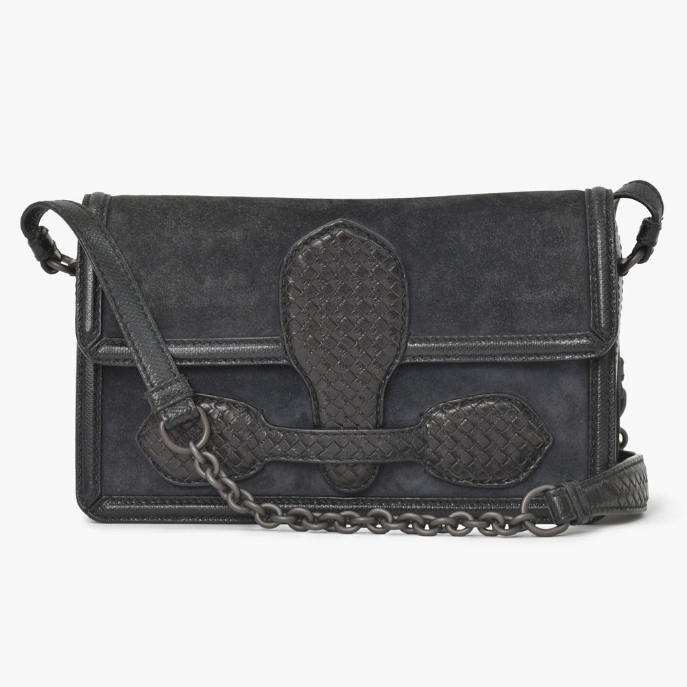 極美品 BOTTEGAVENETA ボッテガヴェネタ イントレチャート リアルト チェーン ショルダーバッグ B04071545F ブラック 中古 4a003824