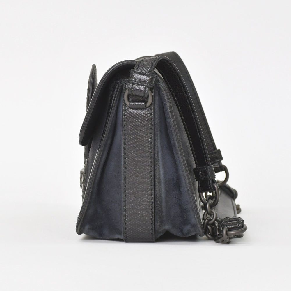極美品 BOTTEGAVENETA ボッテガヴェネタ イントレチャート リアルト チェーン ショルダーバッグ B04071545F ブラック 中古 4a003824