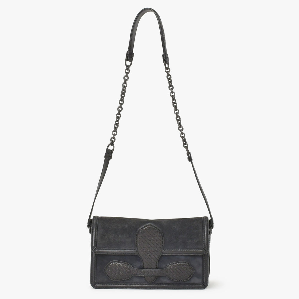 極美品 BOTTEGAVENETA ボッテガヴェネタ イントレチャート リアルト チェーン ショルダーバッグ B04071545F ブラック 中古 4a003824