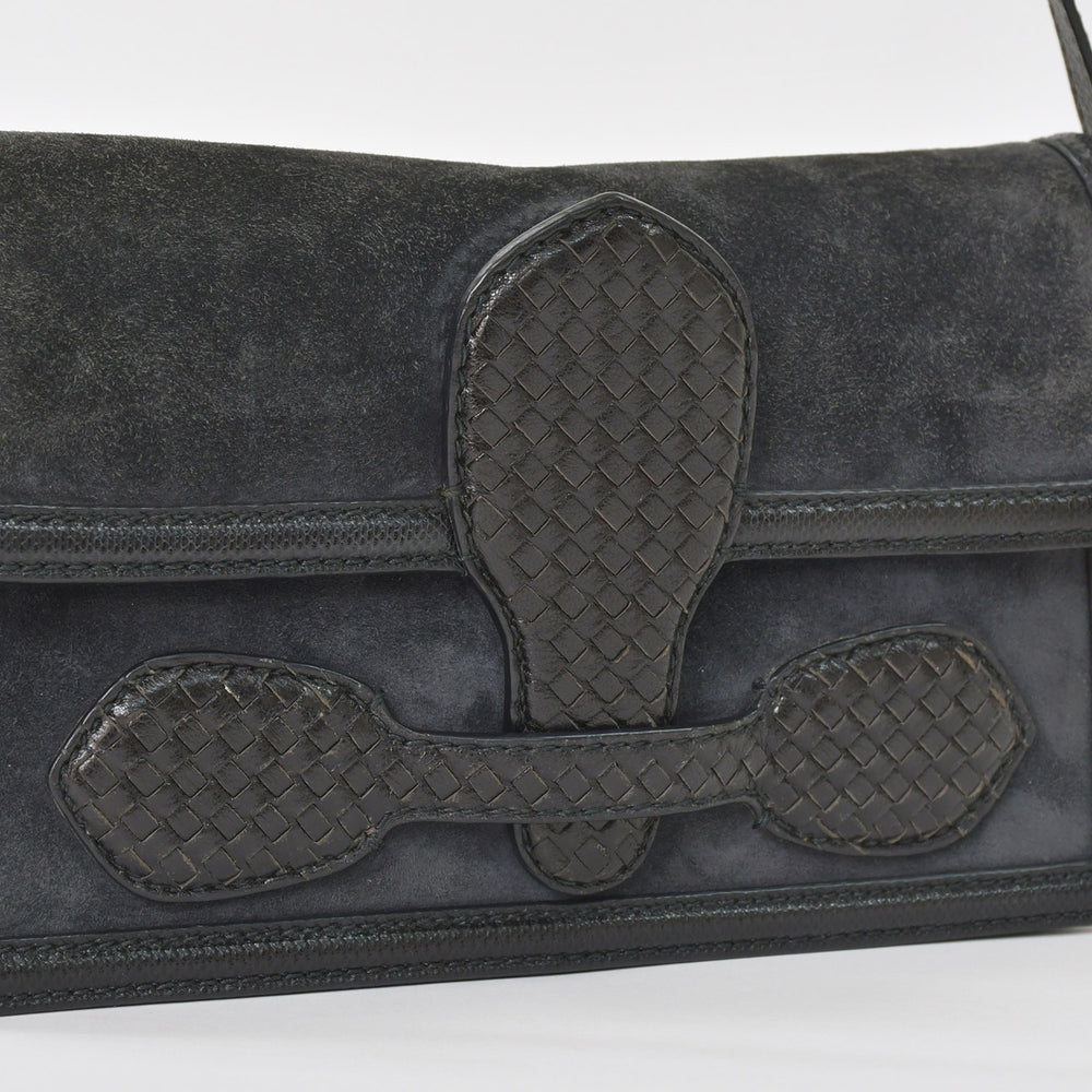 極美品 BOTTEGAVENETA ボッテガヴェネタ イントレチャート リアルト チェーン ショルダーバッグ B04071545F ブラック 中古 4a003824
