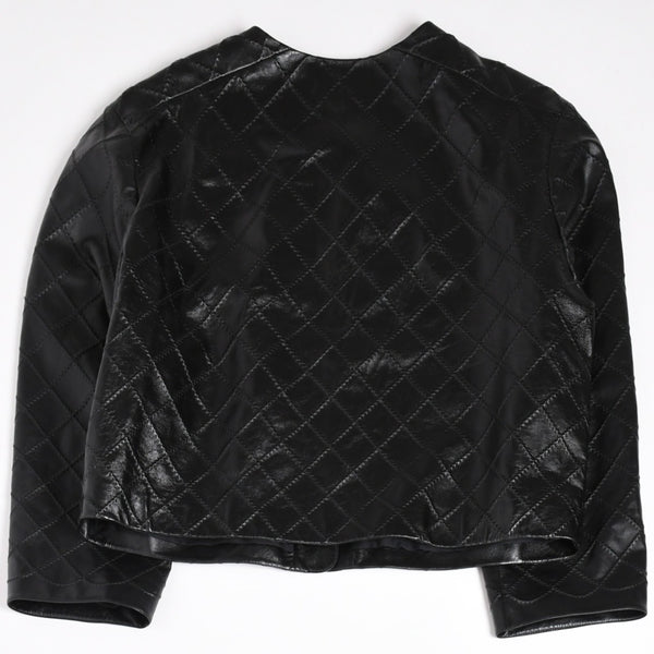 極美品 CHANEL シャネル マトラッセ ノーカラー仕様ブラックレザージャケット ラムスキン ココマーク アウター 50サイズ P72638 中古 4a003769