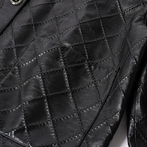 極美品 CHANEL シャネル マトラッセ ノーカラー仕様ブラックレザージャケット ラムスキン ココマーク アウター 50サイズ P72638 中古 4a003769