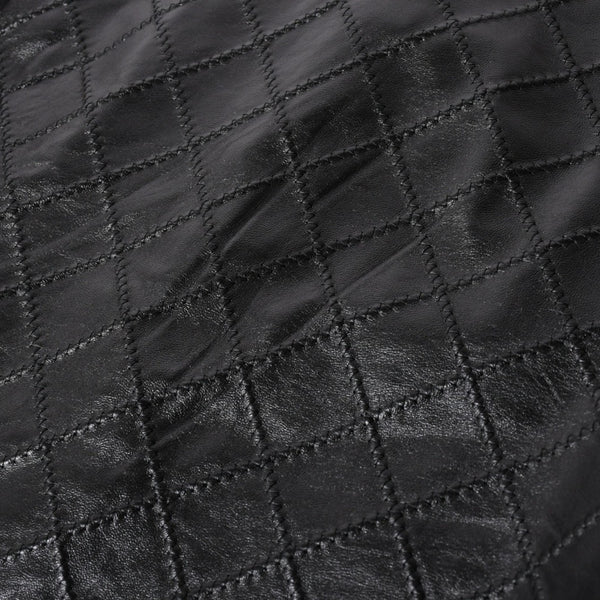極美品 CHANEL シャネル マトラッセ ノーカラー仕様ブラックレザージャケット ラムスキン ココマーク アウター 50サイズ P72638 中古 4a003769