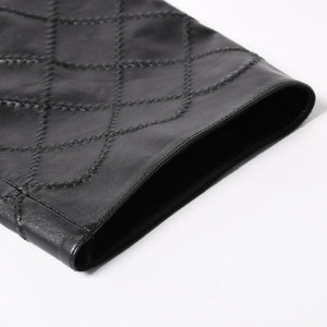 極美品 CHANEL シャネル マトラッセ ノーカラー仕様ブラックレザージャケット ラムスキン ココマーク アウター 50サイズ P72638 中古 4a003769