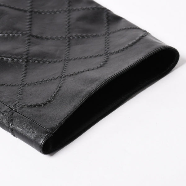 極美品 CHANEL シャネル マトラッセ ノーカラー仕様ブラックレザージャケット ラムスキン ココマーク アウター 50サイズ P72638 中古 4a003769