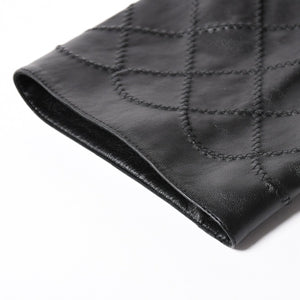 極美品 CHANEL シャネル マトラッセ ノーカラー仕様ブラックレザージャケット ラムスキン ココマーク アウター 50サイズ P72638 中古 4a003769