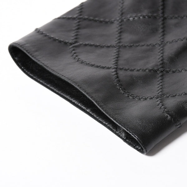 極美品 CHANEL シャネル マトラッセ ノーカラー仕様ブラックレザージャケット ラムスキン ココマーク アウター 50サイズ P72638 中古 4a003769