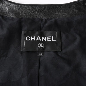 極美品 CHANEL シャネル マトラッセ ノーカラー仕様ブラックレザージャケット ラムスキン ココマーク アウター 50サイズ P72638 中古 4a003769