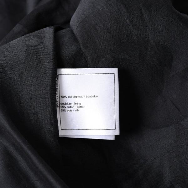 極美品 CHANEL シャネル マトラッセ ノーカラー仕様ブラックレザージャケット ラムスキン ココマーク アウター 50サイズ P72638 中古 4a003769