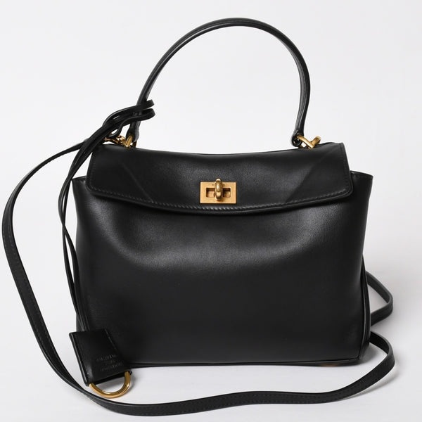 極美品 BALENCIAGA バレンシアガ ロデオハンドバッグ 795456 M69・4263 ショルダーバッグ 2way カーフスキン ブラック ゴールド金具 中古 4a003644