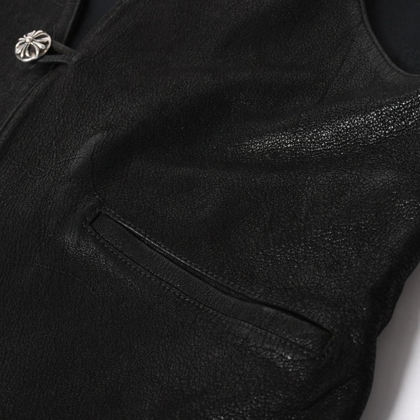Very Good Condition CHROME HEARTS CLASSIC 2B DSTRY Classic 2B Destroy Leather Vest Size L Cross Ball Dagger Used 4a003827