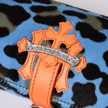 Load image into Gallery viewer, 極美品 CHROME HEARTS クロムハーツ 時計ケース ハラコ レザー ブルー オレンジ セメタリーパッチ 中古 4a003829