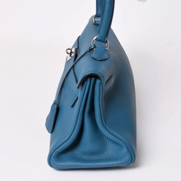 極美品 HERMES エルメス SHOULDER KELLY ショルダーケリー ショルダーバッグ トリヨンクレマンス ブルージーン シルバー金具 □P刻印 中古 4a003833