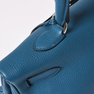 極美品 HERMES エルメス SHOULDER KELLY ショルダーケリー ショルダーバッグ トリヨンクレマンス ブルージーン シルバー金具 □P刻印 中古 4a003833