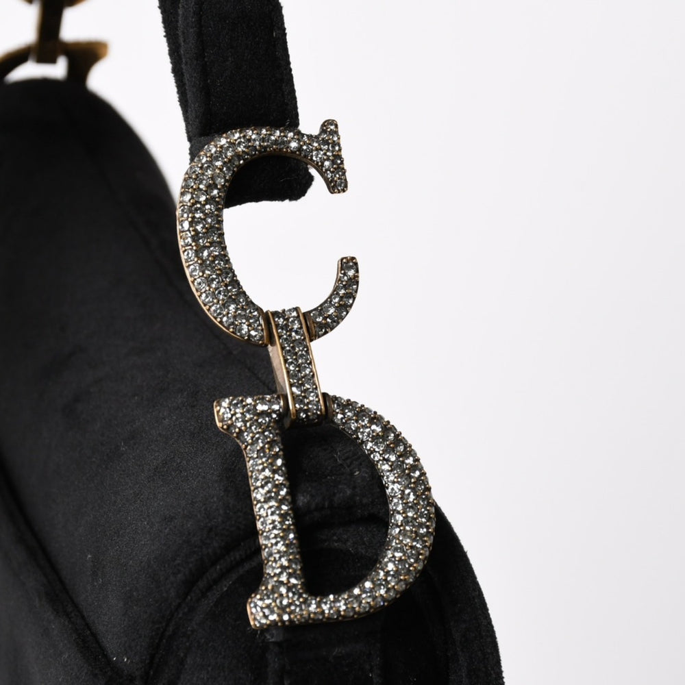 極美品 Christian Dior クリスチャンディオール サドルバッグ ミニ ストラス ワンショルダーバッグ M447SCUCS ベルベット 中古 4a003836