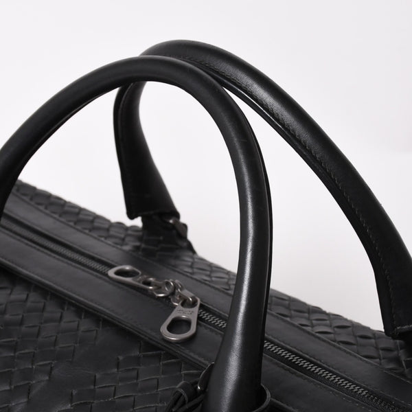 BOTTEGA VENETA Intrecciato Boston Bag Leather 2WAY Black Good Condition Used 4a003838