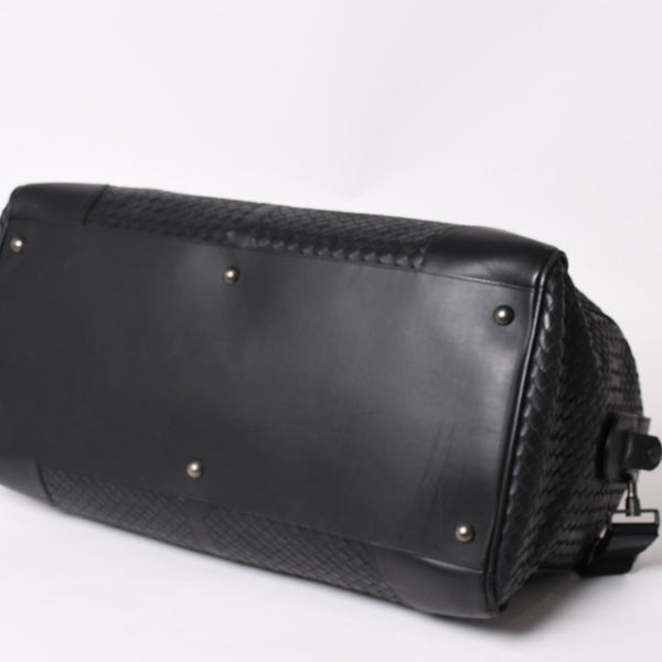 BOTTEGA VENETA Intrecciato Boston Bag Leather 2WAY Black Good Condition Used 4a003838