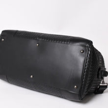 画像をギャラリービューアに読み込む, BOTTEGA VENETA ボッテガヴェネタ イントレチャート ボストンバッグ レザー 2WAY ブラック 美品 中古 4a003838