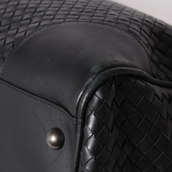 BOTTEGA VENETA Intrecciato Boston Bag Leather 2WAY Black Good Condition Used 4a003838