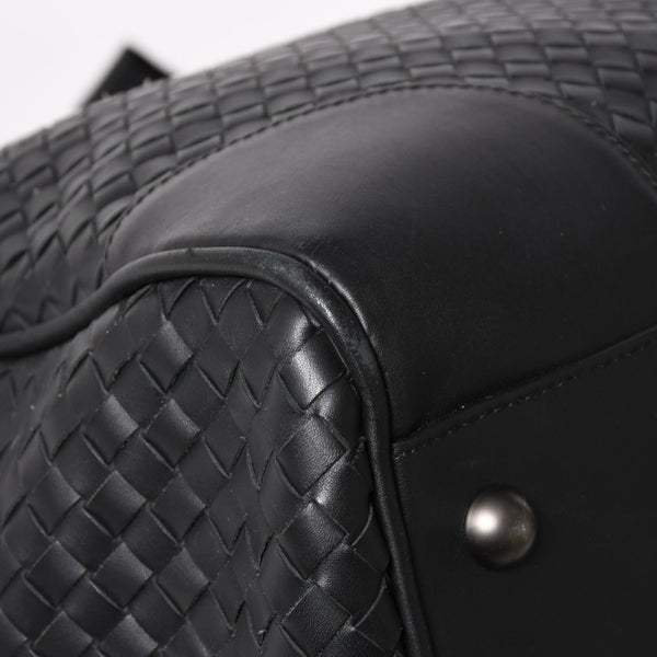 BOTTEGA VENETA Intrecciato Boston Bag Leather 2WAY Black Good Condition Used 4a003838