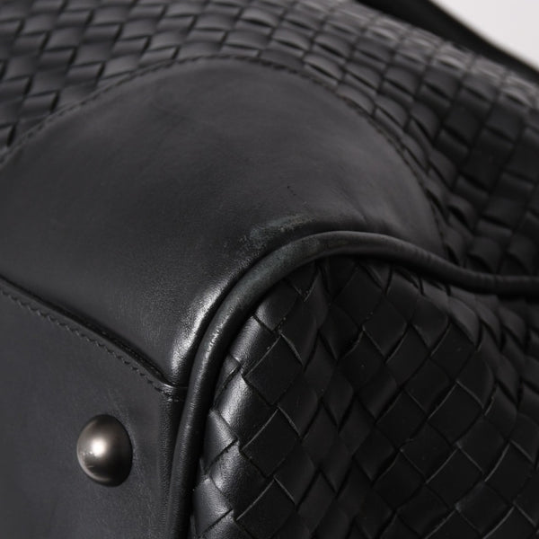 BOTTEGA VENETA Intrecciato Boston Bag Leather 2WAY Black Good Condition Used 4a003838