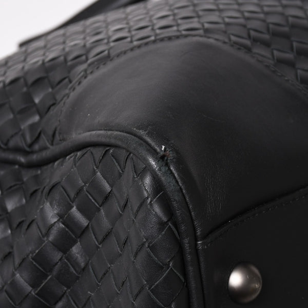 BOTTEGA VENETA Intrecciato Boston Bag Leather 2WAY Black Good Condition Used 4a003838
