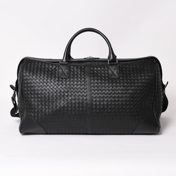 BOTTEGA VENETA Intrecciato Boston Bag Leather 2WAY Black Good Condition Used 4a003838