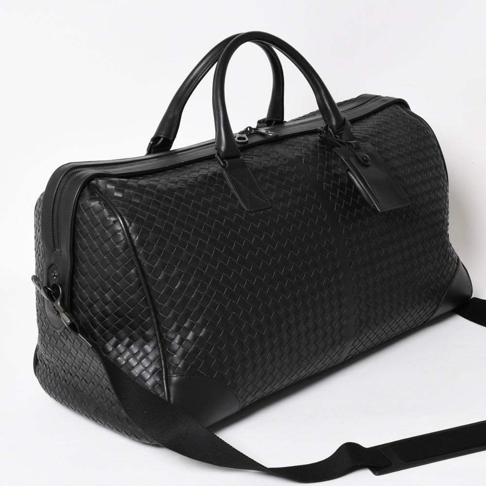 BOTTEGA VENETA Intrecciato Boston Bag Leather 2WAY Black Good Condition Used 4a003838