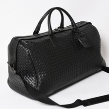 画像をギャラリービューアに読み込む, BOTTEGA VENETA ボッテガヴェネタ イントレチャート ボストンバッグ レザー 2WAY ブラック 美品 中古 4a003838
