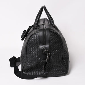 BOTTEGA VENETA Intrecciato Boston Bag Leather 2WAY Black Good Condition Used 4a003838