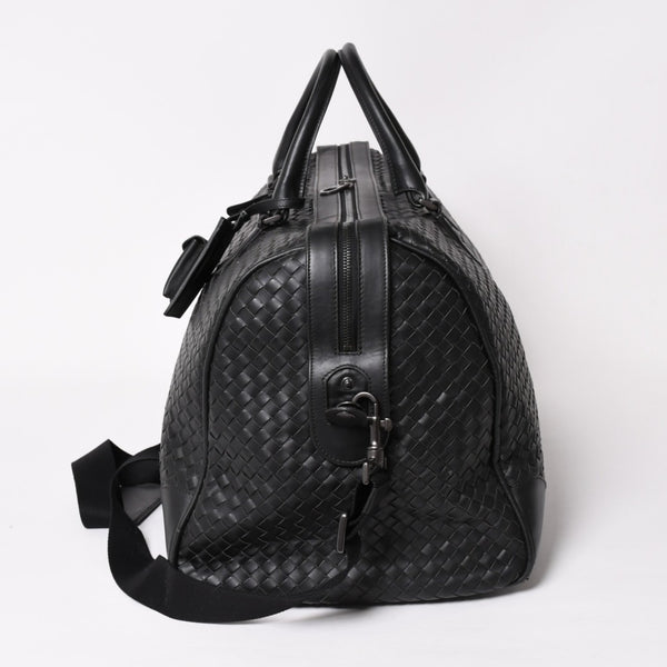 BOTTEGA VENETA Intrecciato Boston Bag Leather 2WAY Black Good Condition Used 4a003838