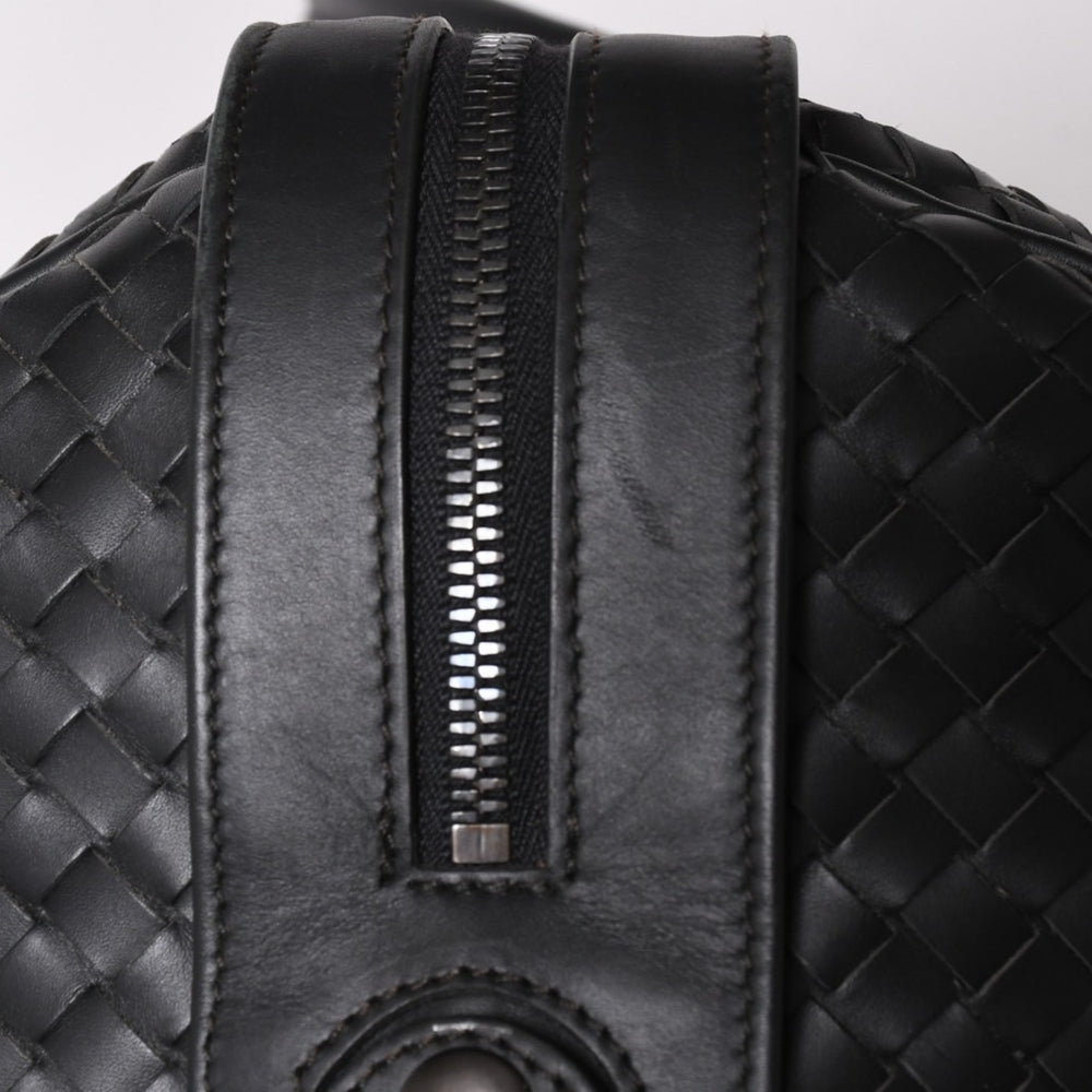 BOTTEGA VENETA Intrecciato Boston Bag Leather 2WAY Black Good Condition Used 4a003838