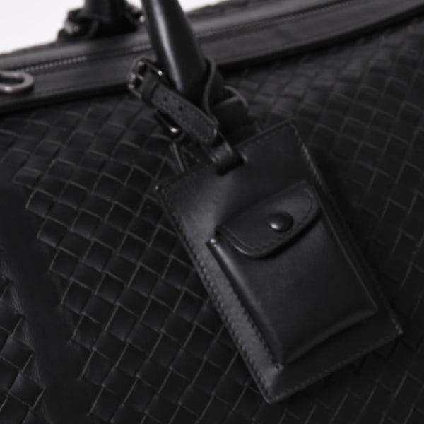 BOTTEGA VENETA Intrecciato Boston Bag Leather 2WAY Black Good Condition Used 4a003838