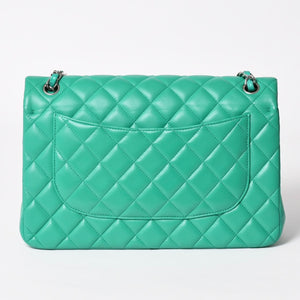 新品同様 CHANEL シャネル デカマトラッセ30 グリーン Wフラップ Wチェーンショルダーバッグ A58600 16番台 ココマーク ラムスキン 中古 4a003840