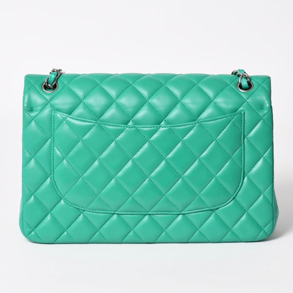 新品同様 CHANEL シャネル デカマトラッセ30 グリーン Wフラップ Wチェーンショルダーバッグ A58600 16番台 ココマーク ラムスキン 中古 4a003840
