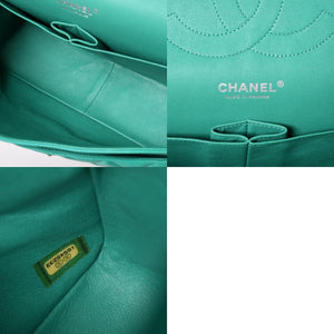 新品同様 CHANEL シャネル デカマトラッセ30 グリーン Wフラップ Wチェーンショルダーバッグ A58600 16番台 ココマーク ラムスキン 中古 4a003840