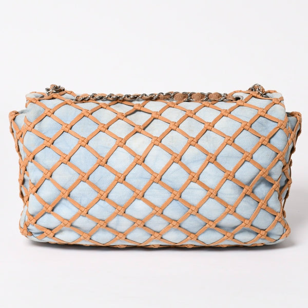 CHANEL シャネル デカマトラッセ30 Sフラップ Wチェーンショルダーバッグ 14番台 ココマーク デニム 編み込み ブルー 美品 中古 4a003841