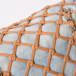 CHANEL シャネル デカマトラッセ30 Sフラップ Wチェーンショルダーバッグ 14番台 ココマーク デニム 編み込み ブルー 美品 中古 4a003841