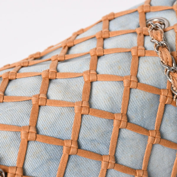 CHANEL シャネル デカマトラッセ30 Sフラップ Wチェーンショルダーバッグ 14番台 ココマーク デニム 編み込み ブルー 美品 中古 4a003841