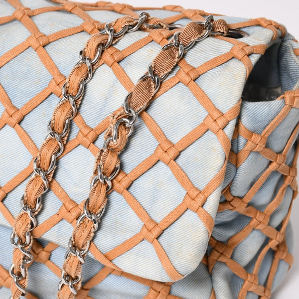 CHANEL シャネル デカマトラッセ30 Sフラップ Wチェーンショルダーバッグ 14番台 ココマーク デニム 編み込み ブルー 美品 中古 4a003841