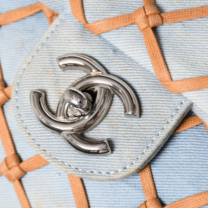 CHANEL シャネル デカマトラッセ30 Sフラップ Wチェーンショルダーバッグ 14番台 ココマーク デニム 編み込み ブルー 美品 中古 4a003841