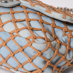 CHANEL シャネル デカマトラッセ30 Sフラップ Wチェーンショルダーバッグ 14番台 ココマーク デニム 編み込み ブルー 美品 中古 4a003841