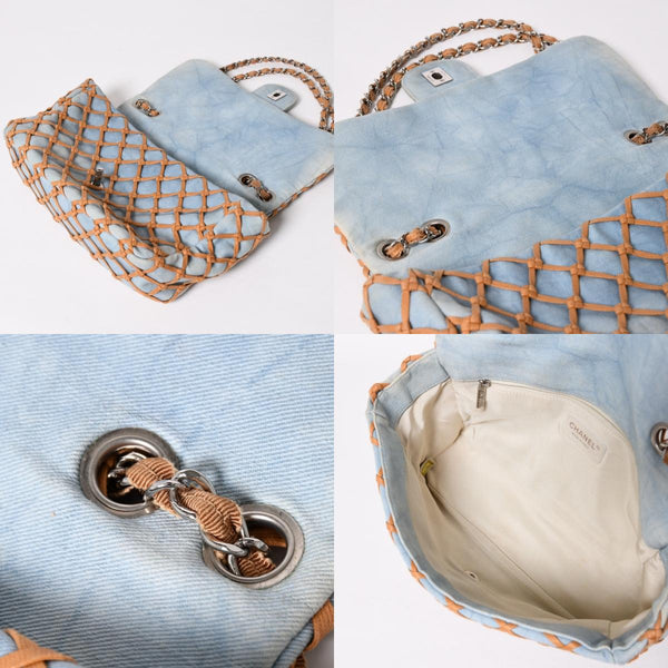 CHANEL シャネル デカマトラッセ30 Sフラップ Wチェーンショルダーバッグ 14番台 ココマーク デニム 編み込み ブルー 美品 中古 4a003841