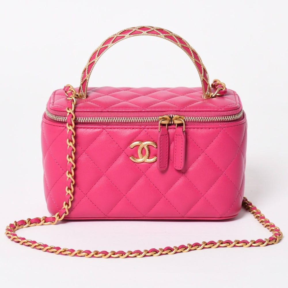 極美品 CHANEL シャネル バニティ チェーンショルダーバッグ AP1341 ランダム番台 ココマーク ラムスキン ピンク ゴールド金具 中古 4a003842