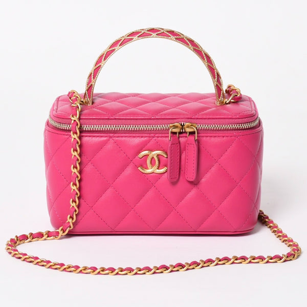 Very Good Condition CHANEL Vanity Chain Shoulder Bag AP1341 Random Number Coco Mark Lambskin Pink Gold Hardware Used 4a003842