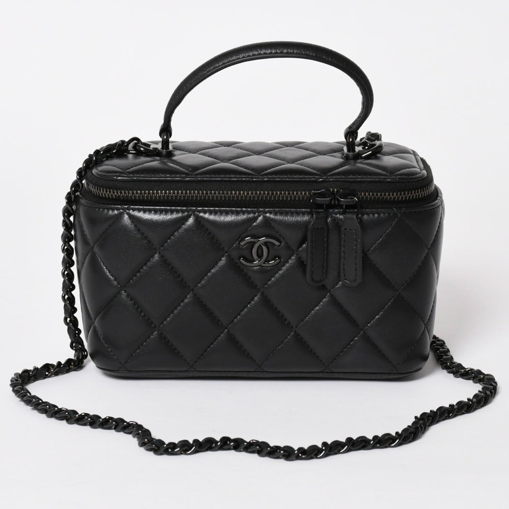 極美品 CHANEL シャネル SO BLACK ソーブラック ヴァニティ チェーンショルダーバッグ AP2199 ランダム番台 ココマーク 中古 4a003839