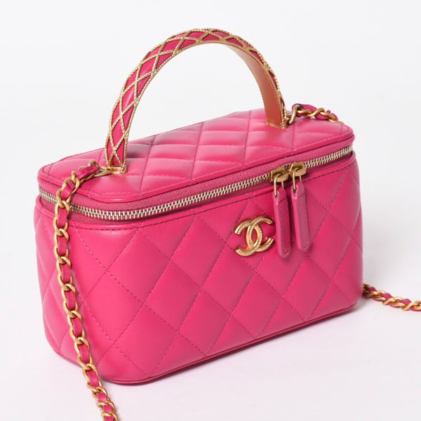 Very Good Condition CHANEL Vanity Chain Shoulder Bag AP1341 Random Number Coco Mark Lambskin Pink Gold Hardware Used 4a003842