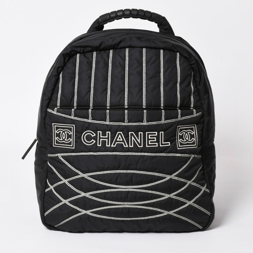 CHANEL シャネル スポーツライン バックパック リュック 10番台 ココマーク ナイロン ステッチ ブラック ホワイト 美品 中古 4a003832