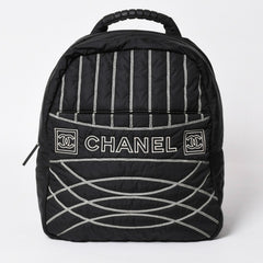 CHANEL CHANEL Sportsline Backpack Rucksack No. 10 Here Mark Nylon Stitch Black White Good Condition Used 4a003832