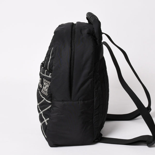 CHANEL CHANEL Sportsline Backpack Rucksack No. 10 Here Mark Nylon Stitch Black White Good Condition Used 4a003832